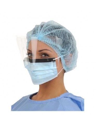 MASQUE CHIRURGICAL A ELASTIQUES BLEU AVEC VISIERE DE PROTECT. (BTE x 25)